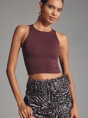 LyreBird Anthropologie Ribbed Crop Tank Top in Mauve Brown Size L